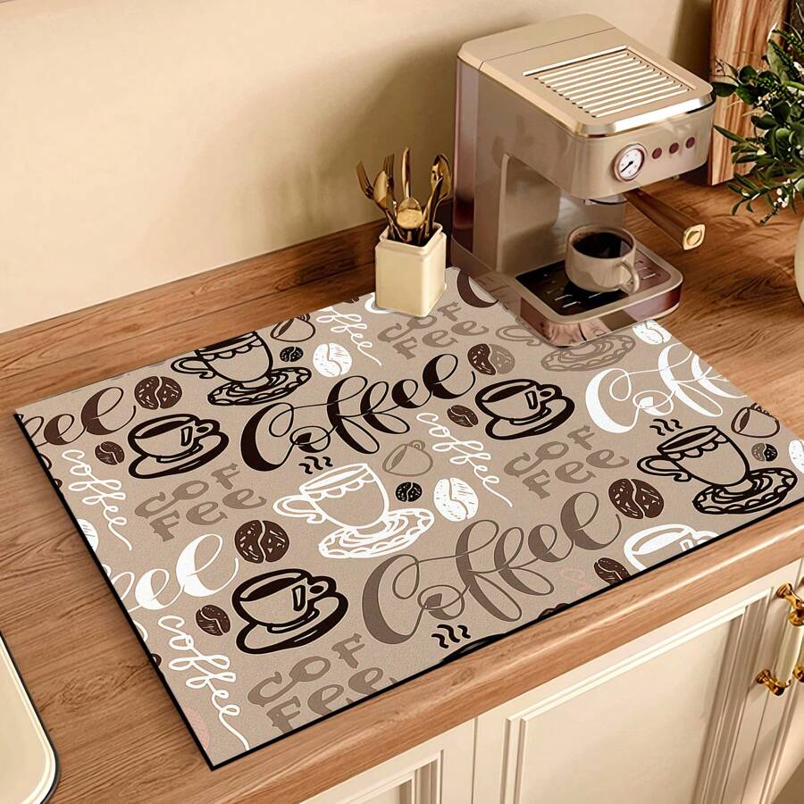 1pc Coffee Mat, Coffee Cup Drying Mat, Coffee Machine Countertop Mat, Coffee Enthusiast Rubber Tableware Drying Mat,  Kitchen Splash Proof Mat - Multicolor - View 1