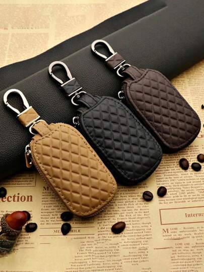 1个迷你真皮钥匙包，带安全扣，时尚钥匙链，多种颜色可选，男女通用，迷你钱包配件