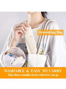 2/4/8/16 支不锈钢吸管，配 1/2 支清洁刷和储物袋，适用于 20 盎司/30 盎司玻璃杯、厨房、圣诞礼物、学校用品 - 金色 - 查看 5