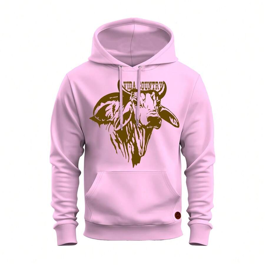 Unisex Cotton Printed Kangaroo Sweatshirt Ox - 淺粉色 - 查看 1