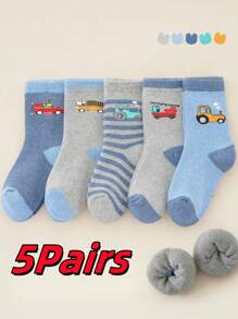 5 pares de calcetines gruesos de invierno para niños, calcetines de felpa con diseño de automóviles lindos, calzado cálido para niños de 1-2 años, 2-3 años, 3-8 años, 8-12 años