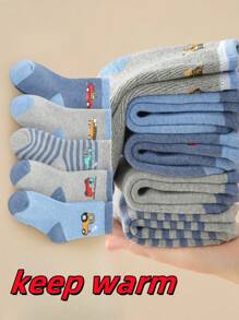 5 pares de calcetines gruesos de invierno para niños, calcetines de felpa con diseño de automóviles lindos, calzado cálido para niños de 1-2 años, 2-3 años, 3-8 años, 8-12 años
