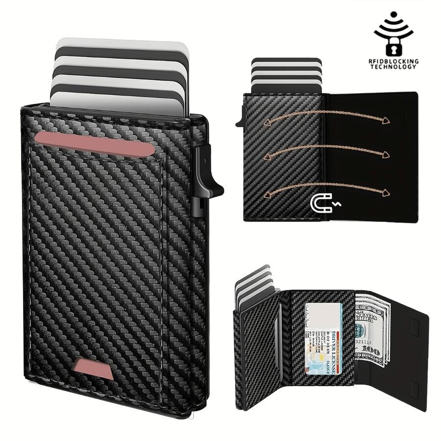 男士超薄弹出式钱包 - 仿皮阻挡 10 个卡槽和 ID 窗口 | 适用于黑色 Airtag 钱包 小钱包 钱包 小黑色钱包 男士钱包 钱包 男士钱包 男士黑色卡夹 女士卡夹 周年纪念礼物 礼物 小礼物 生日礼物 男士礼物 送给丈夫的礼物 送给女士的礼物 男士迷你钱包 卡钱包 Rfid 钱包