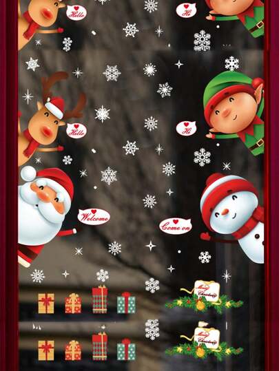 Christmas Snowflake Window Clings Stickers For Glass, Xmas Decals Decorations Holiday Snowflake Santa Claus Reindeer Decals For Party, For Hotel/Restaurant/Commercial,Christmas