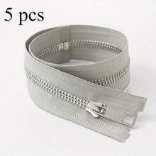 5pcs #5 Metal Smooth Zippers, 40cm/15.74in, 50cm/19.68in, 60cm/23.62in, 70cm/27.55in, 80cm/31.49in, Silver Teeth, For Jackets, Denim Coats