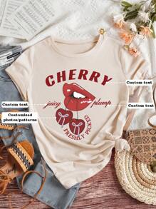 Personalized Thanksgiving/Christmas Gift, Custom Women's T-Shirt - Add Your Own Text/Image (Badge/Company Logo/Family Photo/Selfie) To Design Your Own Customized Printed T-Shirt - Apricot - View 1