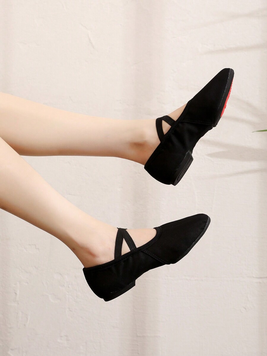 Chaussures de danse latine à semelle plate flexible en caoutchouc sans lacet, talon bas de 1