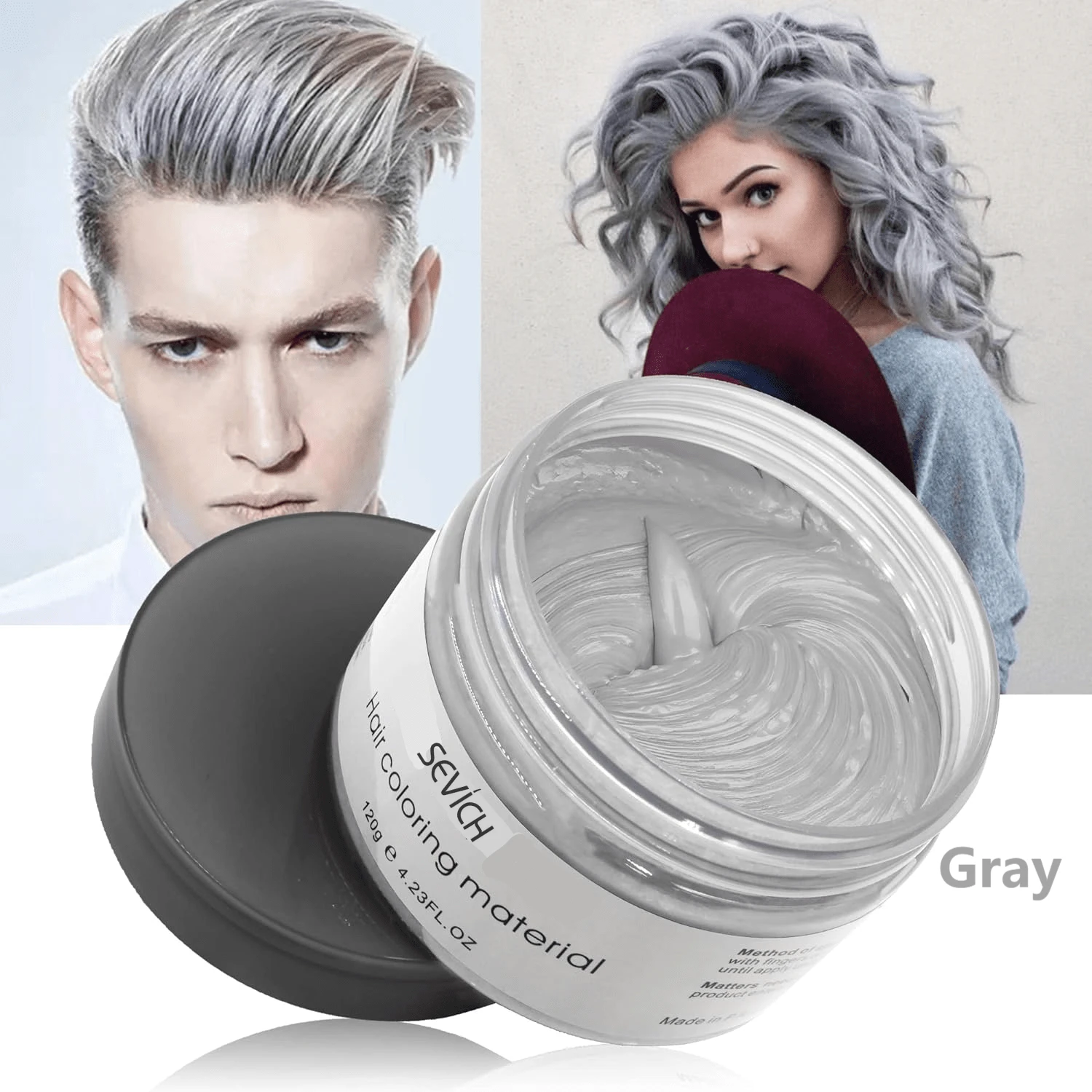 sevich Y2K Hair Color Wax Mud - Natural Hold, Non-Sticky, Easy To Wash, Temporary Hair Dye For Daily Party, Cosplay, Birthday, Halloween, Christmas, DIY Hair Color Cream ,Hair Color Depositing Mask - Smoothing & Toning For All Hair Types(Grey) - 灰色 - 查看 1