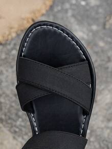 "Women's Plus Size Square Toe Strappy Sandals With Rhinestone Embellishment - Gold - Black - View 6