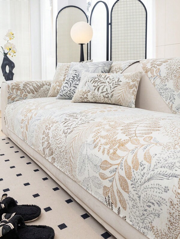 1pc Chenille Jacquard Sofa Cushion Cover, Non-Slip All-Season Luxury Sofa Cover Slipcover For Home Living Room Holiday Decoration