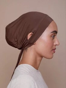 1 件阿拉伯风格女士纯色头巾帽，带可调节拉绳，适合日常穿着 Abaya 配饰透气帽下面纱衣服 - 咖啡棕 - 查看 3