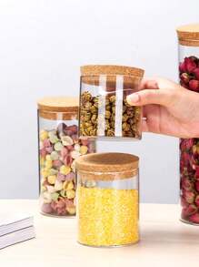 1PC Glass Sealed Jar With Wood Lid Spice Jar Kitchen Grain Storage Pots Tea Coffee Candy Jar Transparent Split Bottle Storage Tank