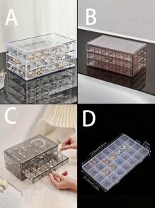 1pc Transparent 3-Layer 72-Grid Jewelry Storage Box For Women's Daily Earrings, Rings, Necklaces, Bracelets. Drawer Style 3-Layer 72-Grid Detachable Large Capacity Nail Drill & Nail Decoration Organizer