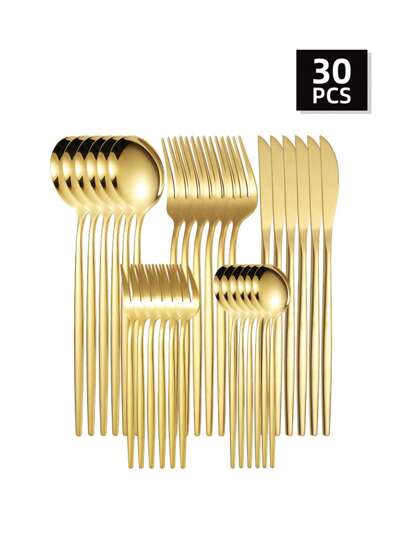 5/20/30 Pieces Set Stainless Steel Cutlery Set With Knife, Fork And Spoon, Suitable For Family, Hotel, Wedding, Festival Gift,Kitchen,Christmas Gift,School Supplies