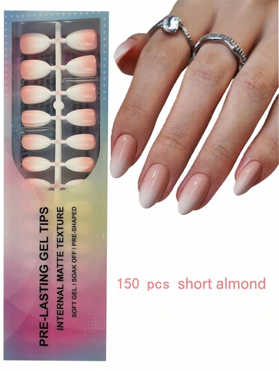 150 pezzi di unghie finte sfumate, unghie corte a mandorla da applicare, 15 misure di unghie finte quadrate nude, unghie artificiali in gel morbido di lunga durata, per fai da te e forniture per unghie da donna
