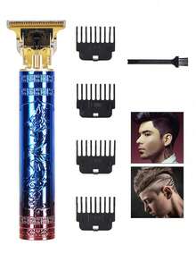 1只專業男士電動剪髮器,usb充電,藍紫漸變色龍雕花設計元素