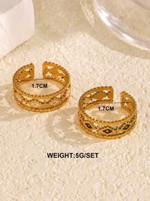 2 件不锈钢复古邪眼吊坠戒指，适合女性日常佩戴 - 彩色 - 查看 5