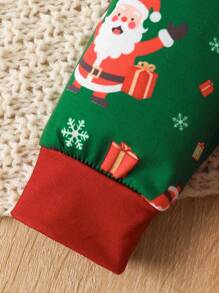 2 件套小男孩圣诞老人和格子麋鹿印花长袖 T 恤和裤子，圣诞装 - 紅色 - 查看 4