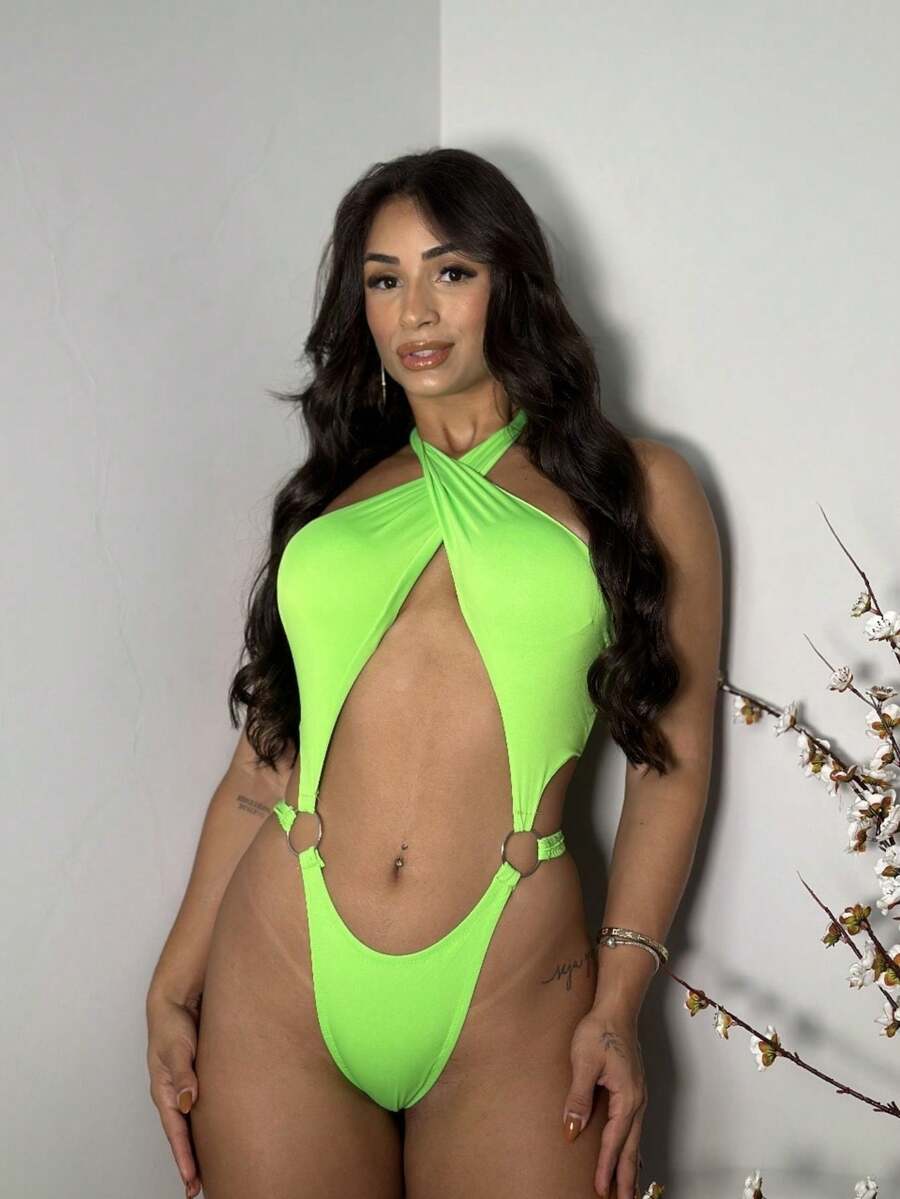 Women's Swimsuit With Ring Detail And Padding - Mint Grön - Visa 1