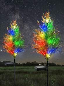 1Pc/2Pcs Outdoor Solar Garden Colorful Lights Plant Lights Realistic Pine Lights Tree Lights Festive Party Lights Garden Lawn Lights - Yellow Green - View 9