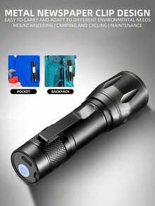 Rechargeable High Brightness Flashlight With 3 Modes, Led Outdoor Usb Work Light Cob Mini Torch, Adjustable, Perfect For Camping, Hiking - Black - View 6