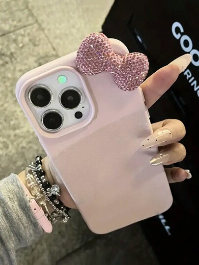 Compatible With IPhone 17/17 Air/17 Pro/17 Pro Max/16/16 Pro/16 Plus/16 Pro Max 16 15 14 13 12 11 Pro Max X XR 7 8 Plus. Cute 3D Fully Rhinestoned Bow Glitter Pink Soft Phone Case, Fashionable And Shock-Resistant