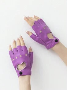 1 Cặp Găng Tay PU Họa Tiết Trái Tim Kiểu Xe Máy Halloween - Màu tím - Xem 2