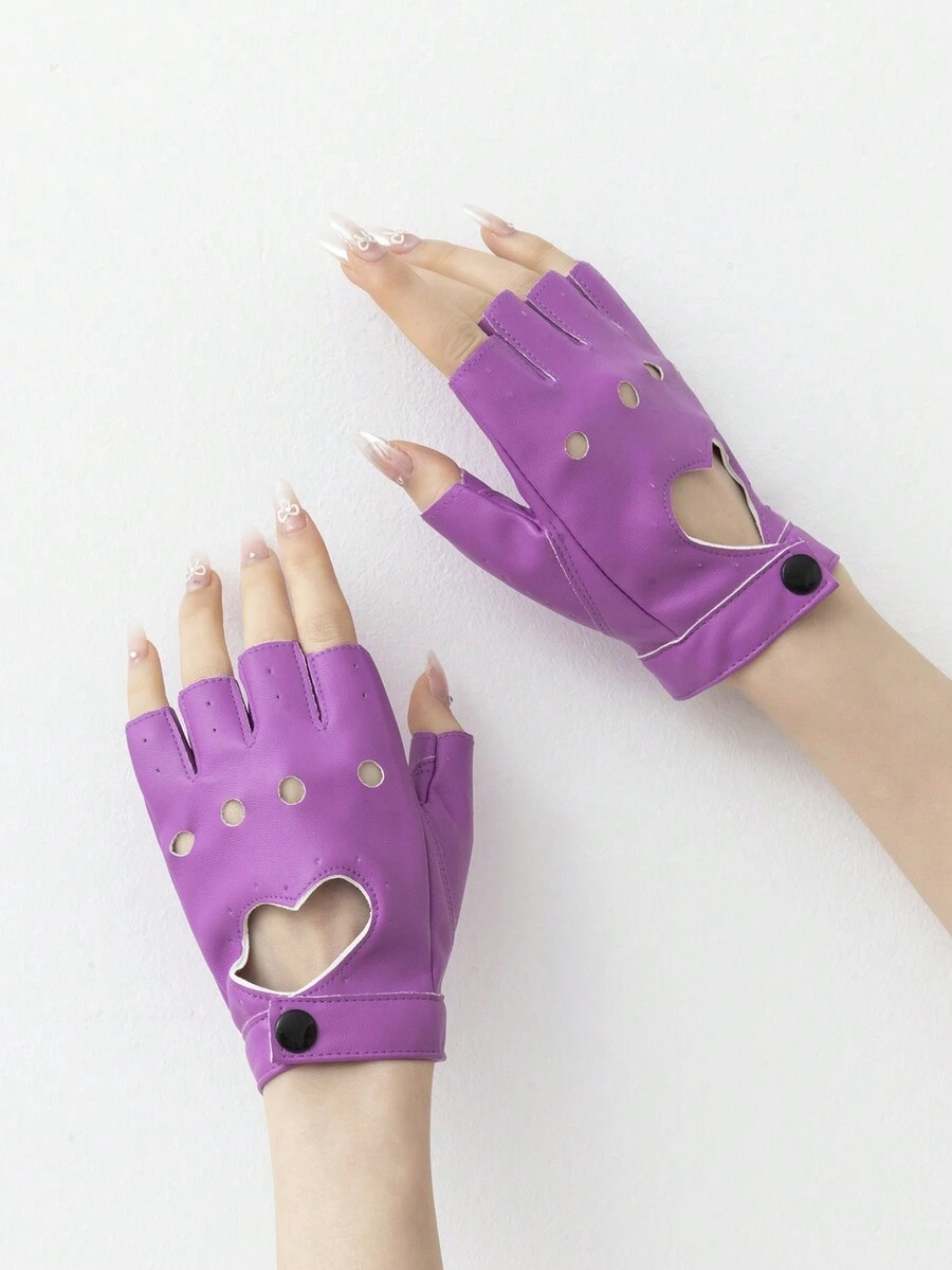 1 Cặp Găng Tay PU Họa Tiết Trái Tim Kiểu Xe Máy Halloween
