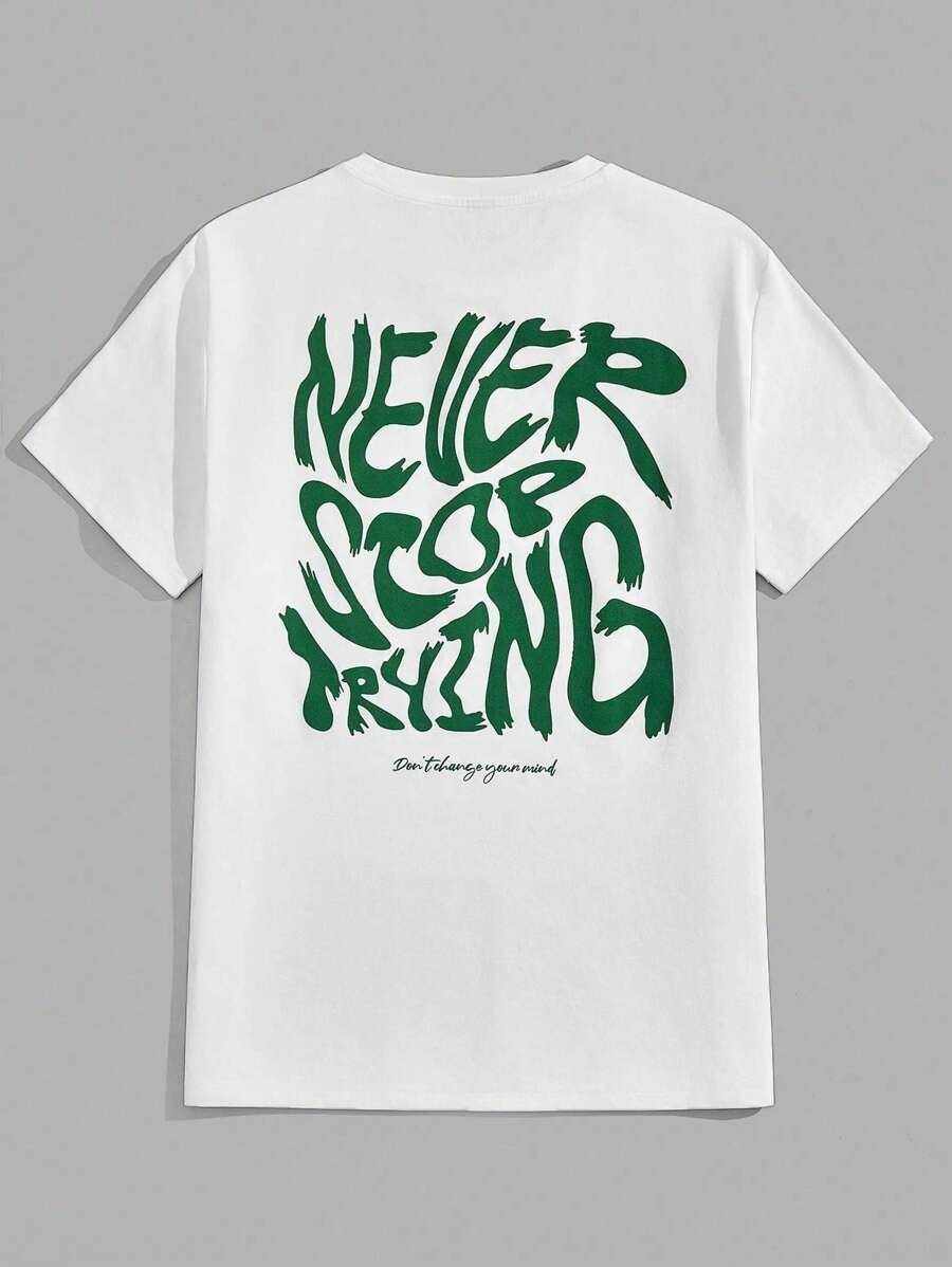 Men's 100% Cotton Basic Printed Never Stop T-Shirt Premium Comfortable Shirt - 白色 - 查看 1