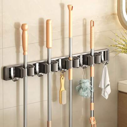 1 szt. Wielofunkcyjny magiczny mop i uchwyt na miotłę z haczykami do zawieszania - organizer oszczędzający miejsce do łazienki i pomieszczenia gospodarczego - dostępny w różnych kolorach, torba, organizer, przechowywanie, kuchnia