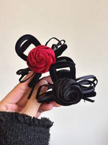 1 件复古天鹅绒 3D 玫瑰花蝴蝶结发夹，适合年轻女性，日常佩戴和旅行万圣节发夹 - 均碼 - 查看 7