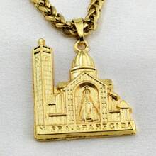 Chain Necklace Chain Cord Frieze Ancient Coin Large 18K Gold Pendant Jesus Owner Of The Place Does Not Darken - 古銅色 - 查看 4