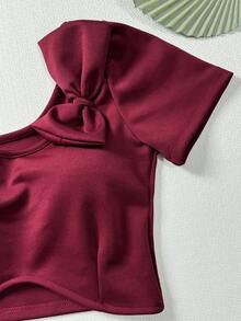 Cropped Top With Bow Tie Padding2024 - 酒紅色 - 查看 2