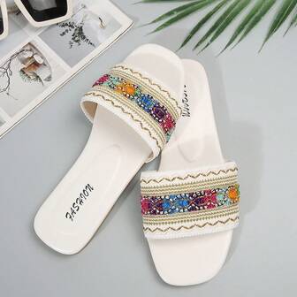 白色女士室内拖鞋夏季新款家居拖鞋女士平底凉鞋户外穿舒适时尚简约大方女鞋