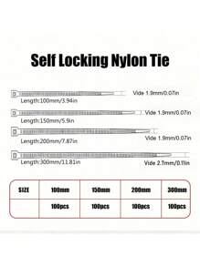 100 cái/gói Dây buộc cáp nylon tự khóa, thiết kế chống giả mạo, khóa dày hơn, lực kẹp mạnh, bền, không sờn, cạnh mịn, quản lý dây dễ dàng, được sử dụng rộng rãi tại nhà, sân, vườn, văn phòng, nhà để xe, v.v. - màu đen - Xem 7