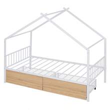 Twin Size Metal House Bed With Two Drawers, White - 白色+金屬+雙如圖 - 查看 7