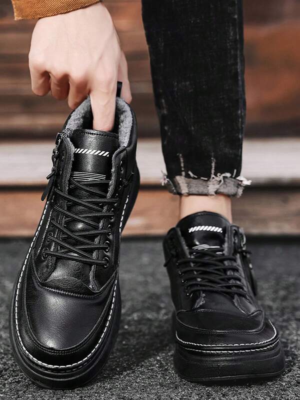 Nowe jesienne buty męskie, buty za kostkę z podszewką z futra, miękkie i ciepłe, antypoślizgowe i z podeszwą