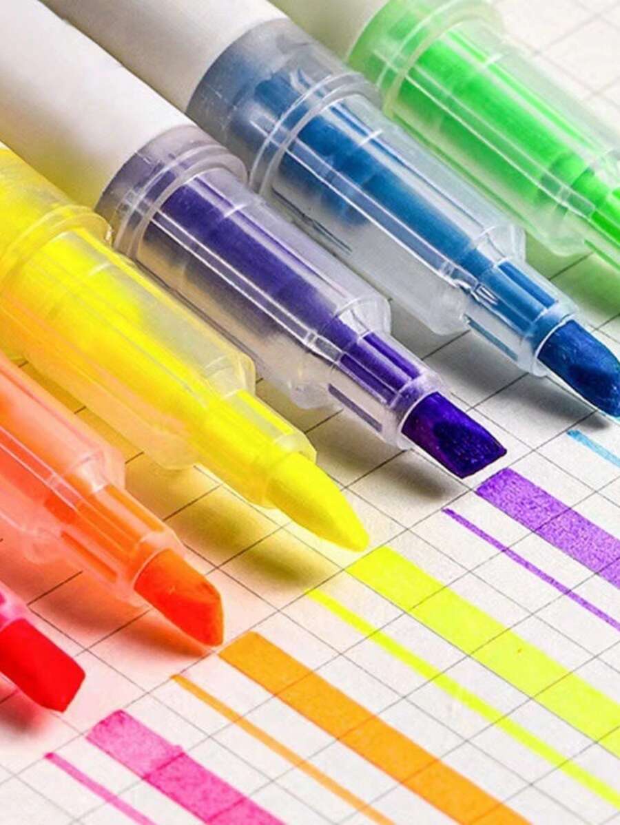6 支双头荧光荧光笔，双色记号笔，适合做笔记