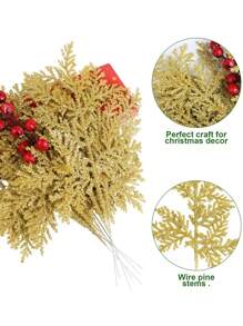 MEHELANY 10 pezzi Rami artificiali di cedro da 10,2 pollici, rami finti di cedro dorato - Foglie di felce glitterate artificiali - Rami finti di pino cedro, per corone fai-da-te, decorazioni natalizie, decorazioni per la casa e il giardino, decorazioni per alberi di Natale, realizzazione di corone di Natale, decorazione di caminetti interni, recinzioni da giardino esterno, decorazioni per feste, decorazioni per la casa, decorazioni natalizie, decorazioni per la stanza - Dorato - Visualizzare 4