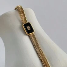 Set de 3 piezas Brazalete de acero de titanio con adorno de piedra natural y cristales, se puede comprar individualmente, de estilo famoso en de Europa y América, no se descolora, cadena de eslabones con baño de oro de 18k, diseño de superposición - Dorado - Ver 9