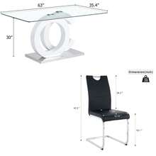 Sumdeal 63" Glass Dining Table With 4 Modern Chairs,Sumdeal 63" Glass Dining Table With 6 Modern Chairs, Golden/Silver - 白桌4黑椅銀腳 - 查看 2
