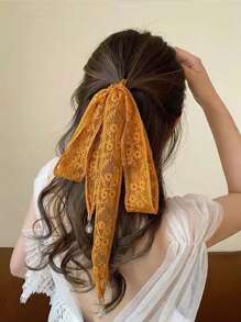 1PC Daisy Hollow Lace Ribbon Hairband Pendant Headscarf & Neck Scarf For Daily Wear Bandana,Hair Band,Head Band Ideal For Dressing Up Your Look - A - View 7