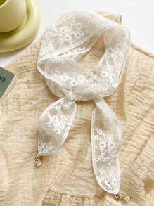 1PC Daisy Hollow Lace Ribbon Hairband Pendant Headscarf & Neck Scarf For Daily Wear Bandana,Hair Band,Head Band Ideal For Dressing Up Your Look - A - View 3