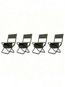 4-Piece Folding Outdoor Chair With Storage Bag, Portable Chair For Indoor, Outdoor Camping, Picnics And Fishing,Green - 綠色+鋼-2 - 查看 4