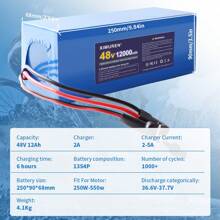 XIMUREN 48V Electric Bike Battery, 48V Battery 12Ah 20Ah Electric Bike Battery 48V Lithium Battery With 2A Charger, XT60 Connector, T-Plug And BMS For 250W 550W 750W E-Bike Motor/E-Bike Kit - 48V12AH(200W-1200) - Xem 1