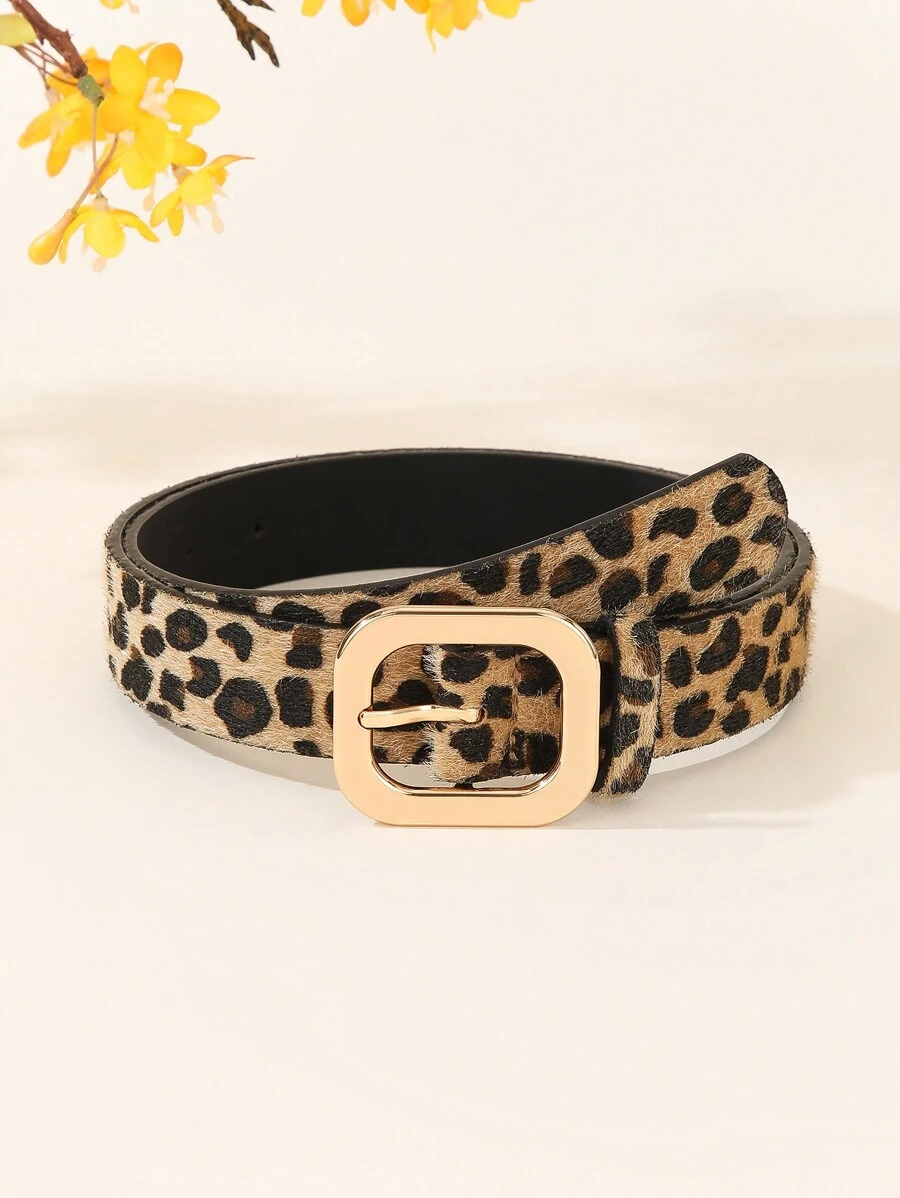 1条女士经典时尚搭扣腰带，2.8厘米宽PU皮革腰带，适合搭配连衣裙和牛仔裤 - 豹紋 - 查看 1