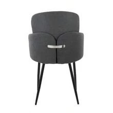 Dahlia Contemporary Dining Chair In Black Metal And Grey Fabric With Chrome Accent By LumiSource - Set Of 2 - 灰色+布料如圖 - 查看 5