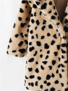 Giacca medio-lunga per ragazze giovani alla moda, con cappuccio ampio, colletto, maniche lunghe, stampa leopardata e soffice, adatta per autunno/inverno