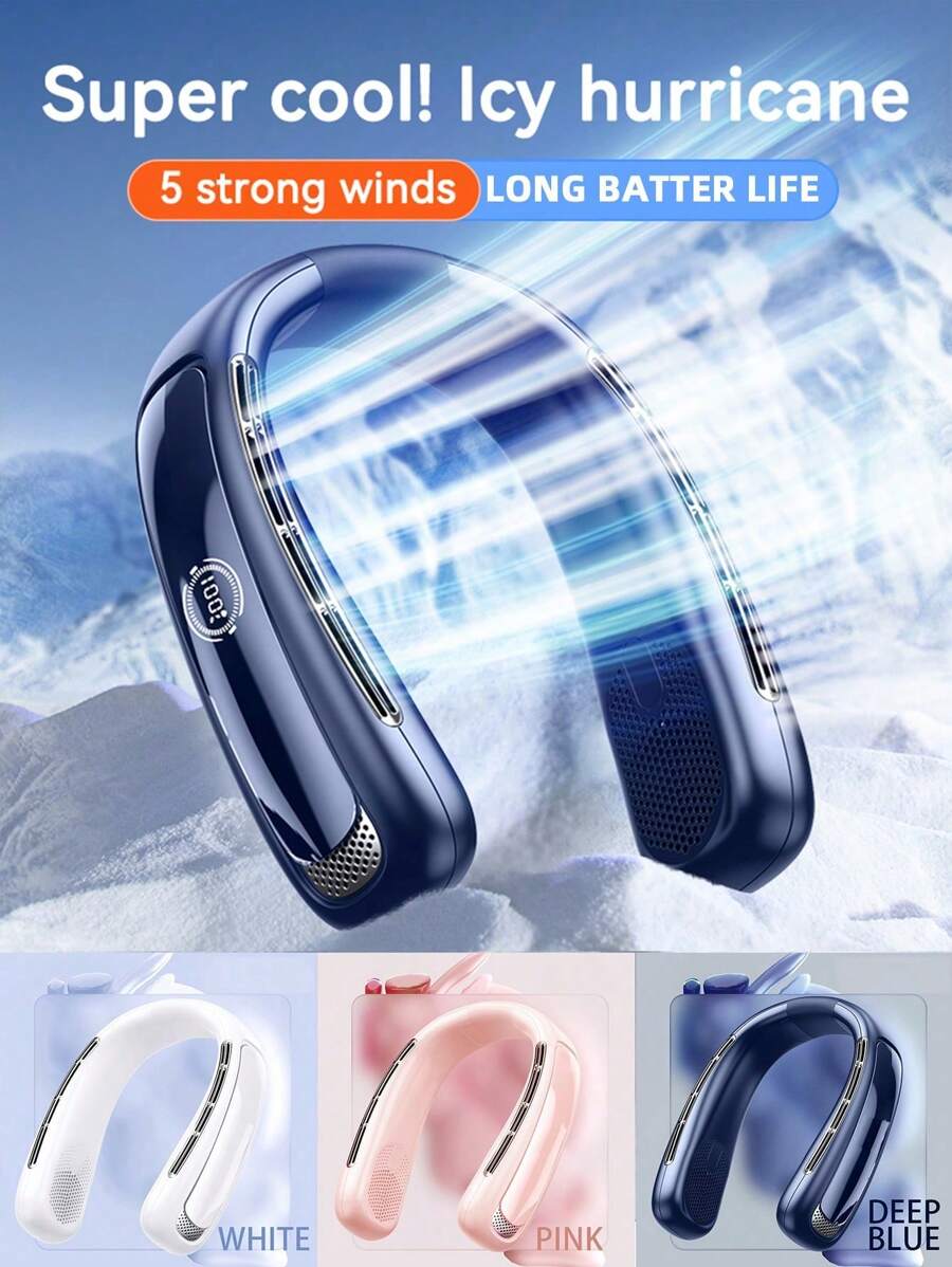 Portable 5Speed Neck Fan, Bladeless Personal Air Cooler, Rechargeable