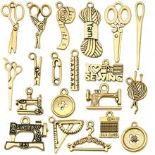 20/100 Stücke gemischter Großeinkauf von Nähwerkzeugserie, sortierter Charm Lineal Schere Nähwerkzeug Metall Vintage Anhänger für DIY Ohrringe Halsketten Schlüsselanhänger Schmuckherstellung Handwerks-Accessoires